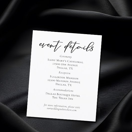 Papier Fiche de détails de mariage simple script noir
