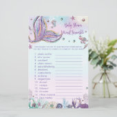 Papier Fiche de jeu de mots de Baby shower Mermaid (Debout devant)