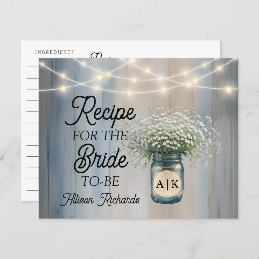 Papier Fiche de recette de douche nuptiale de campagne ru (Devant / Derrière)