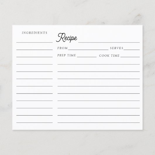 Papier Fiche de recette de douche nuptiale de campagne ru (Dos)