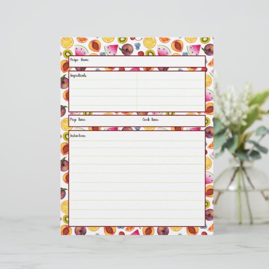 Papier Fiche de recette fruitée (Debout devant)