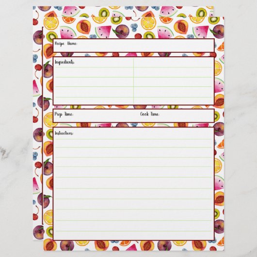 Papier Fiche de recette fruitée (Devant / Derrière)