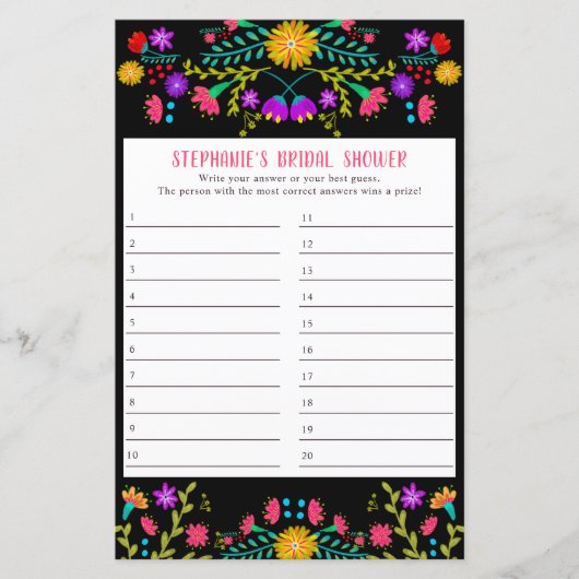 Papier Fiche de réponse du jeu de douche Florale Fiesta m (Devant)