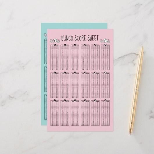 Papier Fiche de score Bunco - Note de tableau pour le jeu (Devant/Arrière en situation)