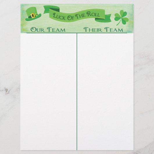 Papier Fiche de score de Bunco Tally Lucky Irish Saint Pa (Devant)