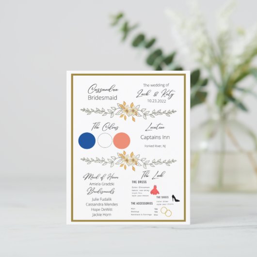 Papier Fiche d'information de Bridesmaid (Debout devant)