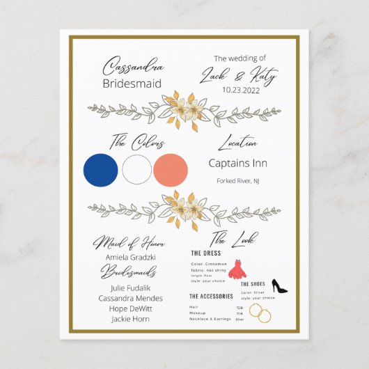 Papier Fiche d'information de Bridesmaid (Devant)