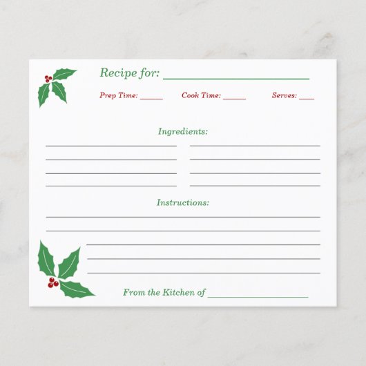 Papier Fiche Recette Houx de Noël (Devant)