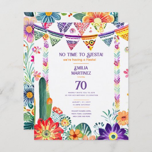 Papier FIESTA Anniversaire Fleurs Folkart 70ème 80ème 90è (Devant / Derrière)