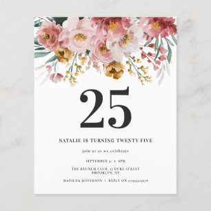 Papier Fille aquarelle florale éditable âge anniversaire