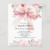 Papier Fille arc rose fille Première communion invitation (Devant)