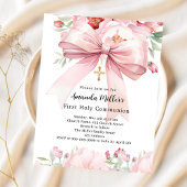 Papier Fille arc rose fille Première communion invitation