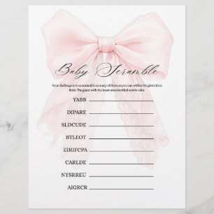 Papier Fille au Nœud Rose Jeux de Baby Shower Moderne