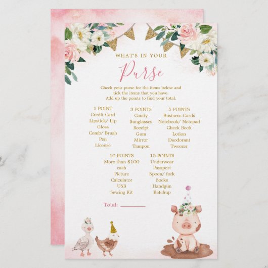 Papier Fille Baby shower de ferme rose Ce qui est dans vo (Devant / Derrière)