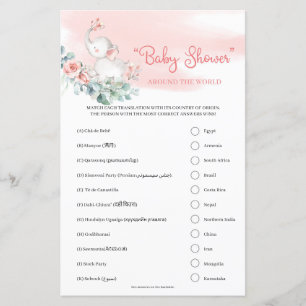 Papier Fille bébé éléphant "Baby shower" autour du monde