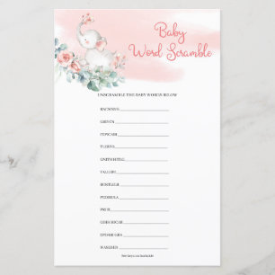 Papier Fille Eléphante Eucalyptus Wreath Baby Word Scramb