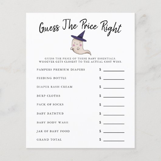 Papier Fille Fantôme Baby shower Devinez Le Prix (Devant)