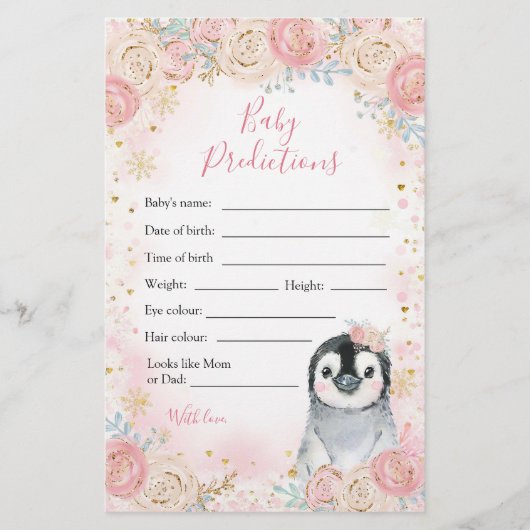 Papier Fille Pingouin Hiver Flocon de neige Prédictions b (Devant)