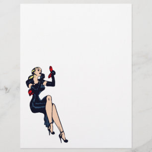 Papier Fille Rétro de Charme Blonde Jolie Épinglée