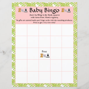 Papier Fille rose Bingo Baby shower Safari Jungle