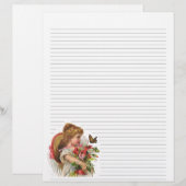 Papier Fille vintage et fleurs en-tête (Devant / Derrière)