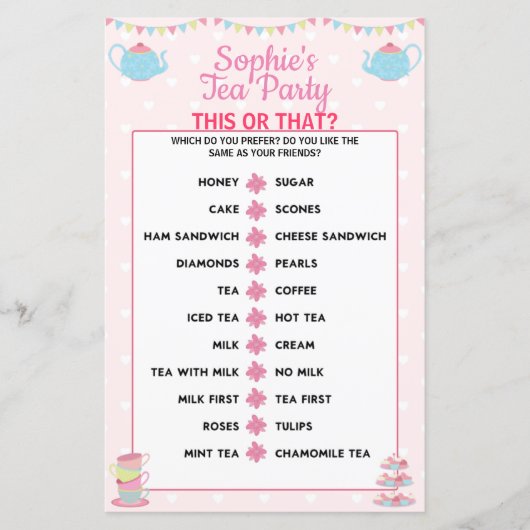 Papier Filles Anniversaire Tea Party This or That Game (Devant)