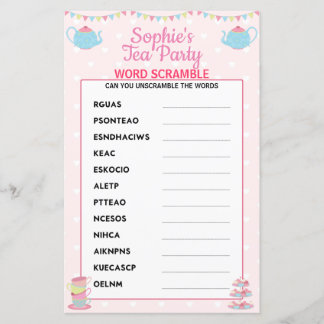 Papier Filles Anniversaire Tea Party Word Scramble