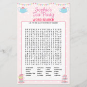 Papier Filles Anniversaire Tea Party Word Search (Devant)