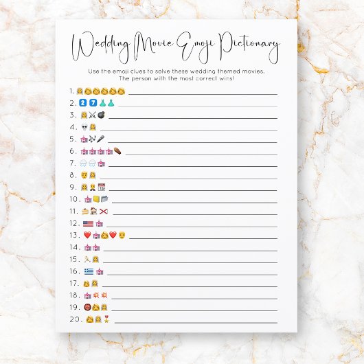 Papier Film Mariage de script moderne Emoji Pictionary Je