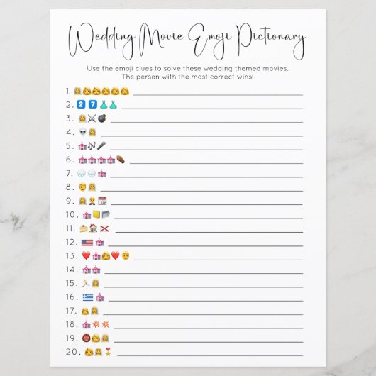 Papier Film Mariage de script moderne Emoji Pictionary Je (Devant)