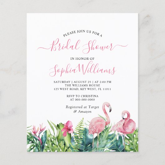 Papier Flamants roses budgétaires Invitation à la douche  (Devant)