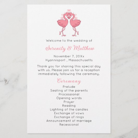 Papier Flamingo Wedding Program Tropical Hawaiian Beach (Devant)