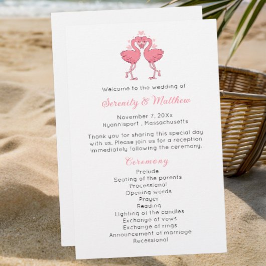 Papier Flamingo Wedding Program Tropical Hawaiian Beach