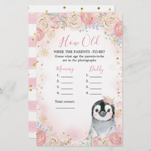 Papier Flamme De Neige D'Hiver Pingouin Quel Âge Les Pare (Devant / Derrière)