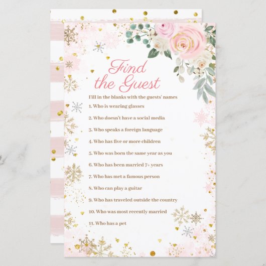 Papier Flamme de neige rose d'hiver Trouvez l'invité (Devant / Derrière)