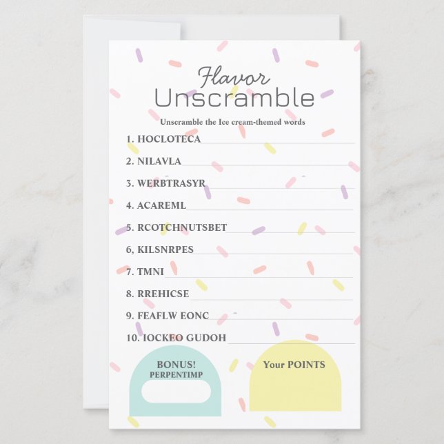 Papier Flavour Frenzy Word Scramble Jeu (Devant)