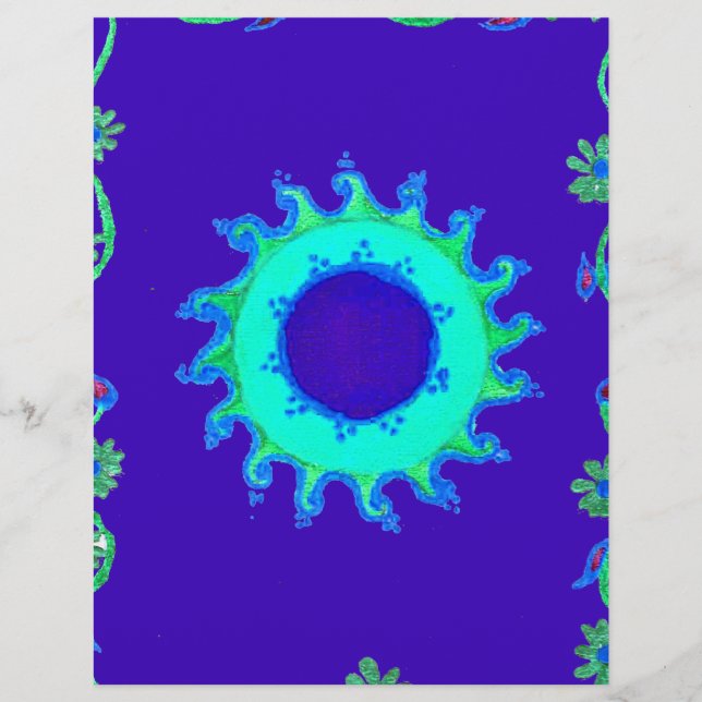Papier Fleur céleste : Motif Floral Cyan Bleu Iridescenda (Devant)