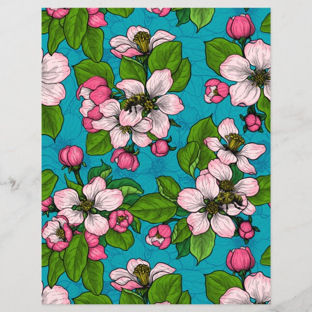 Papier Fleur d'Apple sur le turquoise (Devant)