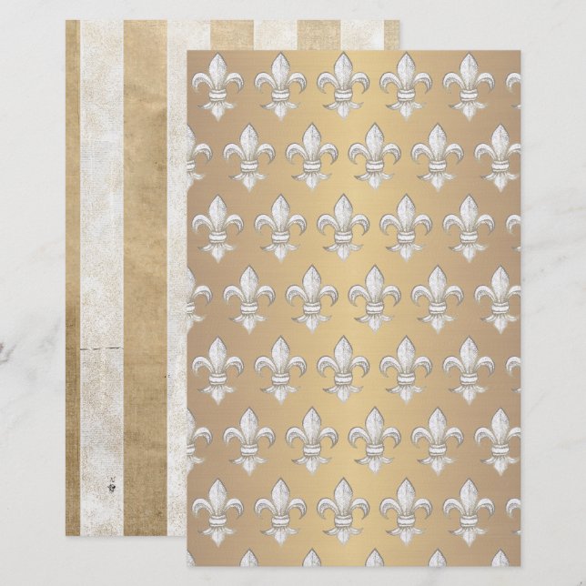 Papier Fleur de lis médiévale Motif Or métallique (Devant / Derrière)
