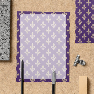 Papier Fleur de Lis Motif, Français, Royal, Crème, Violet