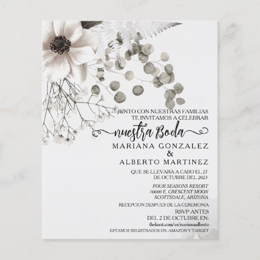 Papier Fleur de mariage espagnol Notre mariage RSVP Budge (Devant)