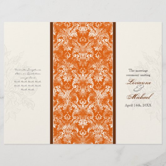Papier Fleur di Lys Damask Orange Formal Wedding Programm (Devant)
