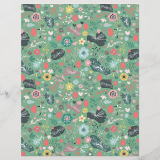 Papier Fleur et libellules sans joint motif sur vert