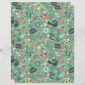 Papier Fleur et libellules sans joint motif sur vert (Devant / Derrière)