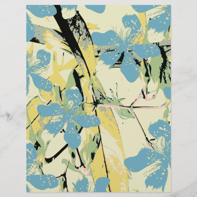 Papier fleur rétro bleu et jaune (Devant)