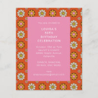 Fleur Retro Orange Invitation de fête d'anniversai