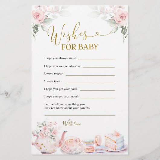 Papier Fleur rose bey Tea Party souhaits pour bébé (Devant)