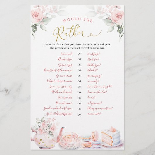 Papier Fleur rose Fête De Thé Nuptiale Voudrait-Elle Plai (Devant)