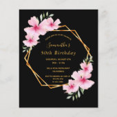 Papier Fleur rose noire budget anniversaire invitation (Devant)