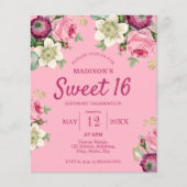 Papier Fleur rose sucré 16 Anniversaire Invitation (Devant)